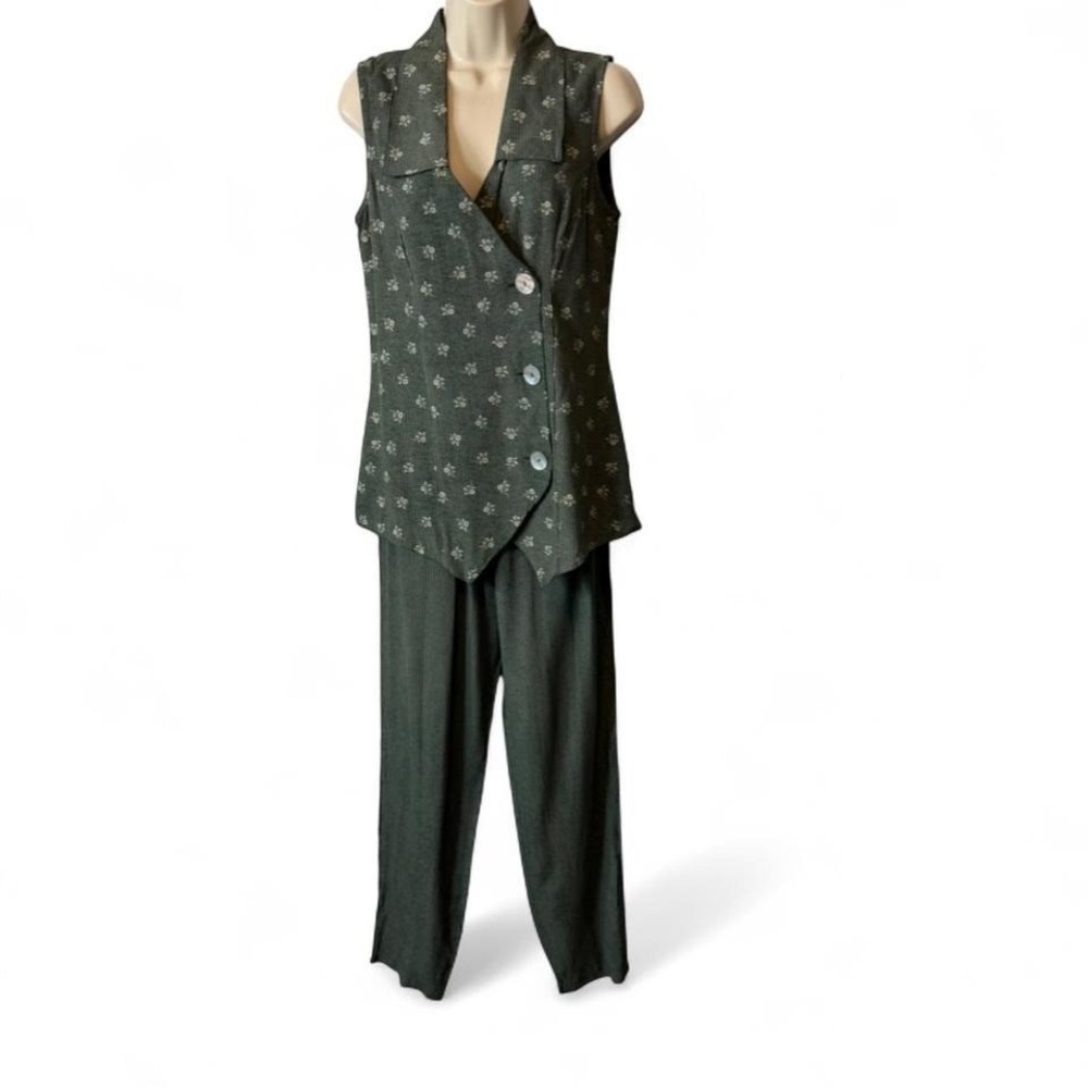 Vintage 90s Green Floral/Pinstripe Pants‎ Set